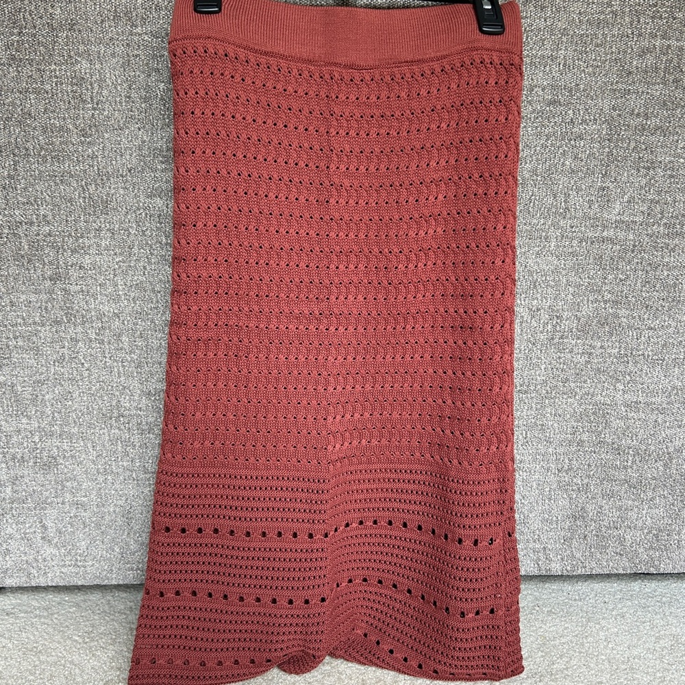 DownEast Crochet Sweater Midi Skirt Brick Terracotta Knit Medium
